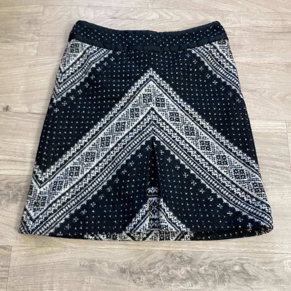 Ectetera Wool Blend Skirt Sz 4 Black Gray Geometric A-Line Career Business Cozy